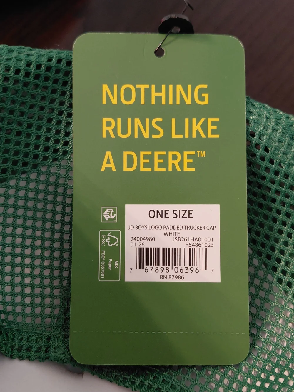 John Deere Boys Foam Trucker Hat Green & Yellow Mesh Snapback